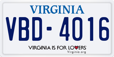 VA license plate VBD4016