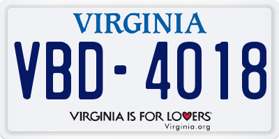 VA license plate VBD4018