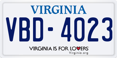 VA license plate VBD4023