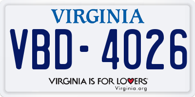 VA license plate VBD4026