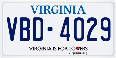 VA license plate VBD4029