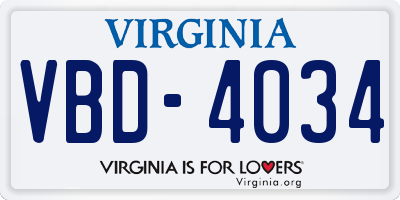 VA license plate VBD4034