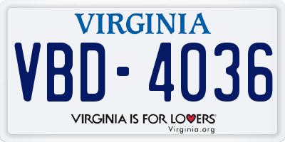 VA license plate VBD4036