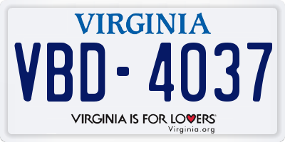 VA license plate VBD4037