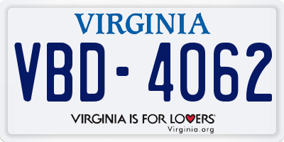 VA license plate VBD4062