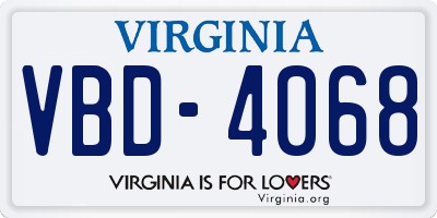VA license plate VBD4068