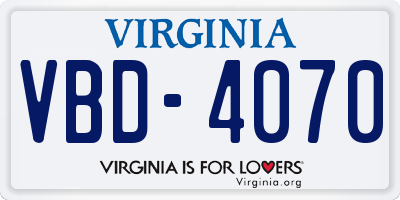 VA license plate VBD4070
