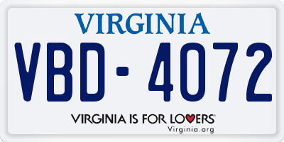 VA license plate VBD4072
