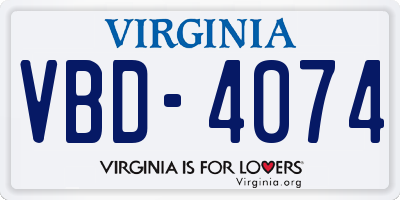 VA license plate VBD4074