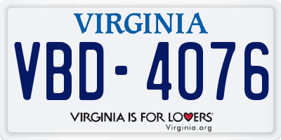 VA license plate VBD4076