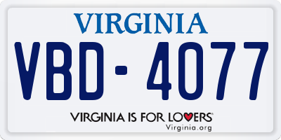 VA license plate VBD4077
