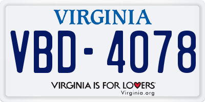 VA license plate VBD4078