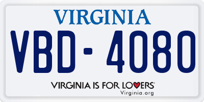VA license plate VBD4080