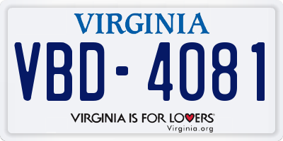 VA license plate VBD4081