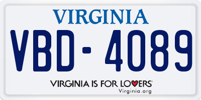 VA license plate VBD4089