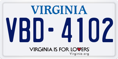 VA license plate VBD4102