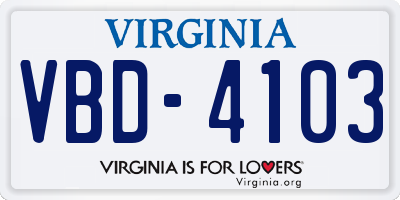 VA license plate VBD4103