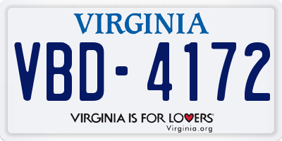 VA license plate VBD4172