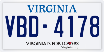 VA license plate VBD4178