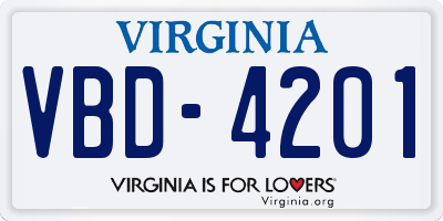 VA license plate VBD4201