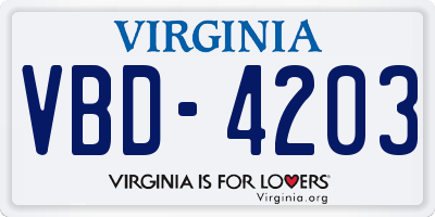 VA license plate VBD4203