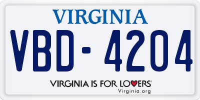 VA license plate VBD4204