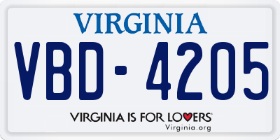 VA license plate VBD4205