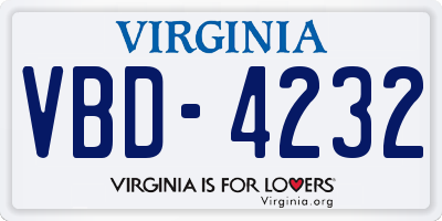 VA license plate VBD4232