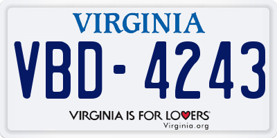 VA license plate VBD4243