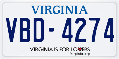 VA license plate VBD4274