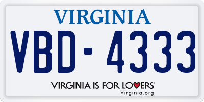 VA license plate VBD4333