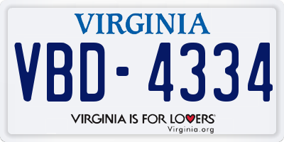 VA license plate VBD4334