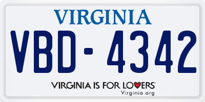VA license plate VBD4342