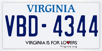 VA license plate VBD4344