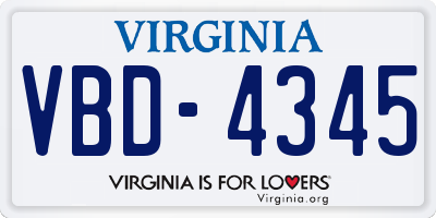 VA license plate VBD4345