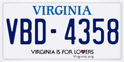 VA license plate VBD4358