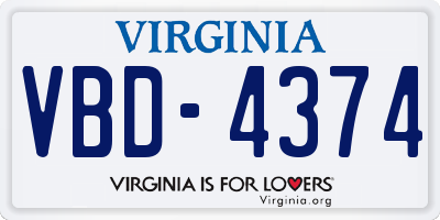 VA license plate VBD4374