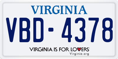 VA license plate VBD4378