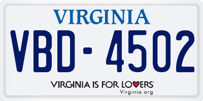 VA license plate VBD4502