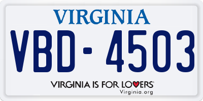 VA license plate VBD4503