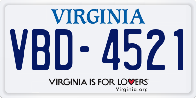 VA license plate VBD4521