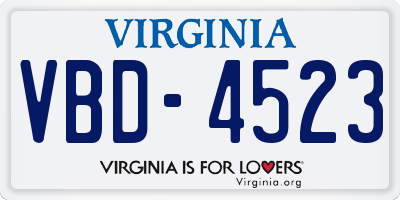VA license plate VBD4523