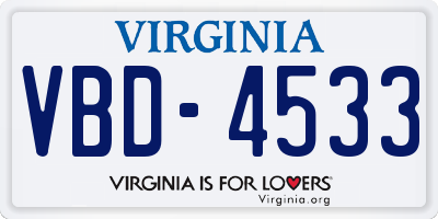 VA license plate VBD4533