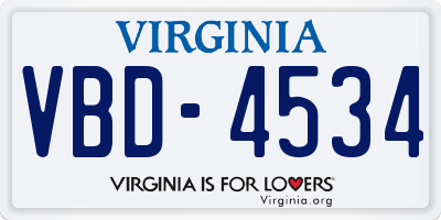 VA license plate VBD4534