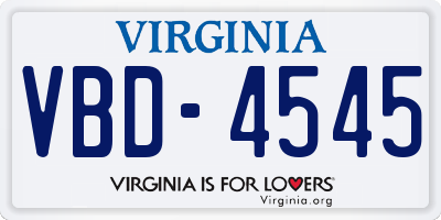 VA license plate VBD4545