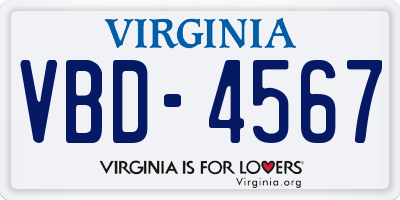 VA license plate VBD4567