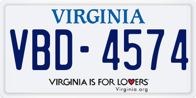 VA license plate VBD4574