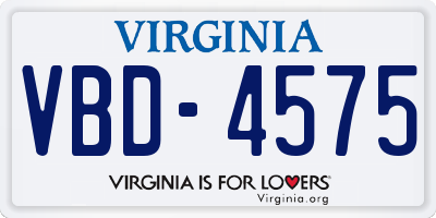 VA license plate VBD4575