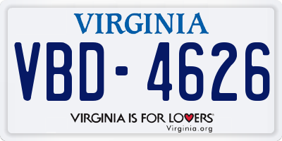 VA license plate VBD4626
