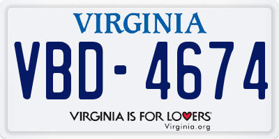 VA license plate VBD4674